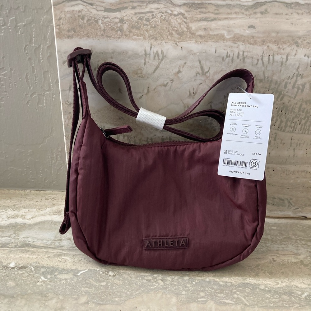 Athleta Maroon Crossbody Crescent Bag